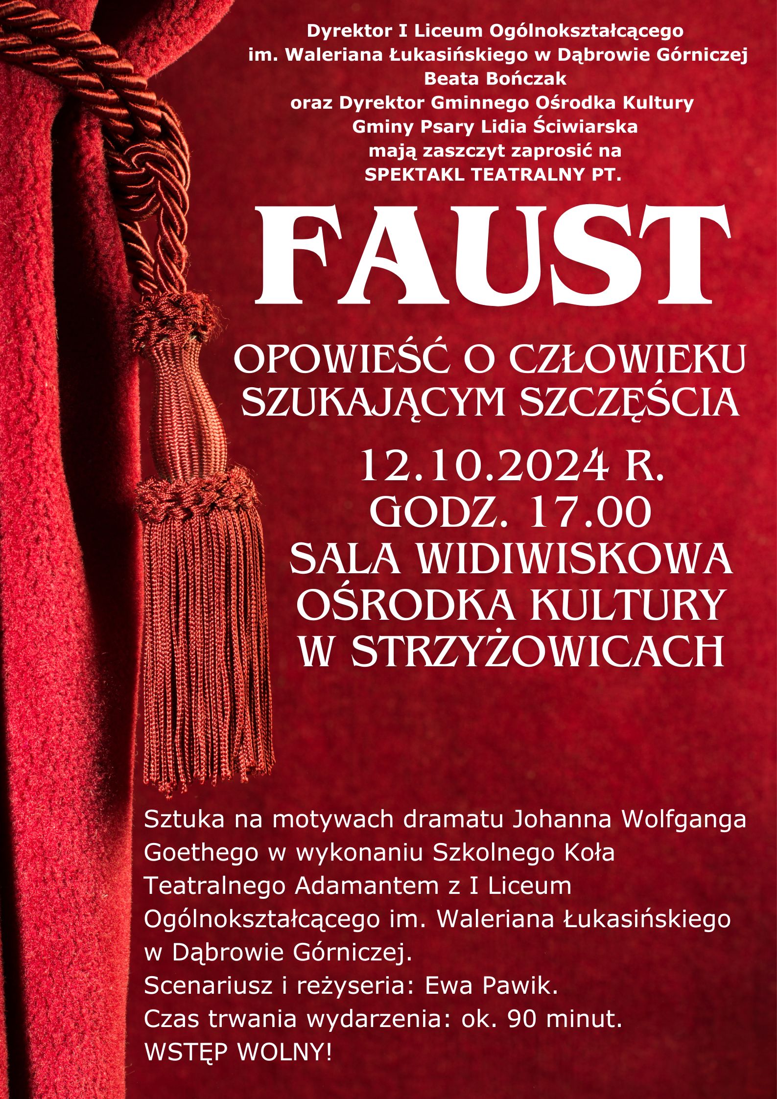 Grafika przedstawia plakat spektaktlu teatranego Faust