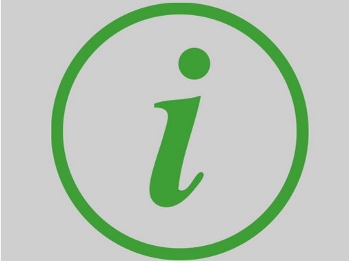 Grafika przedstawia znak "i" na szarym tle, zamieszczony w zielonym kółku